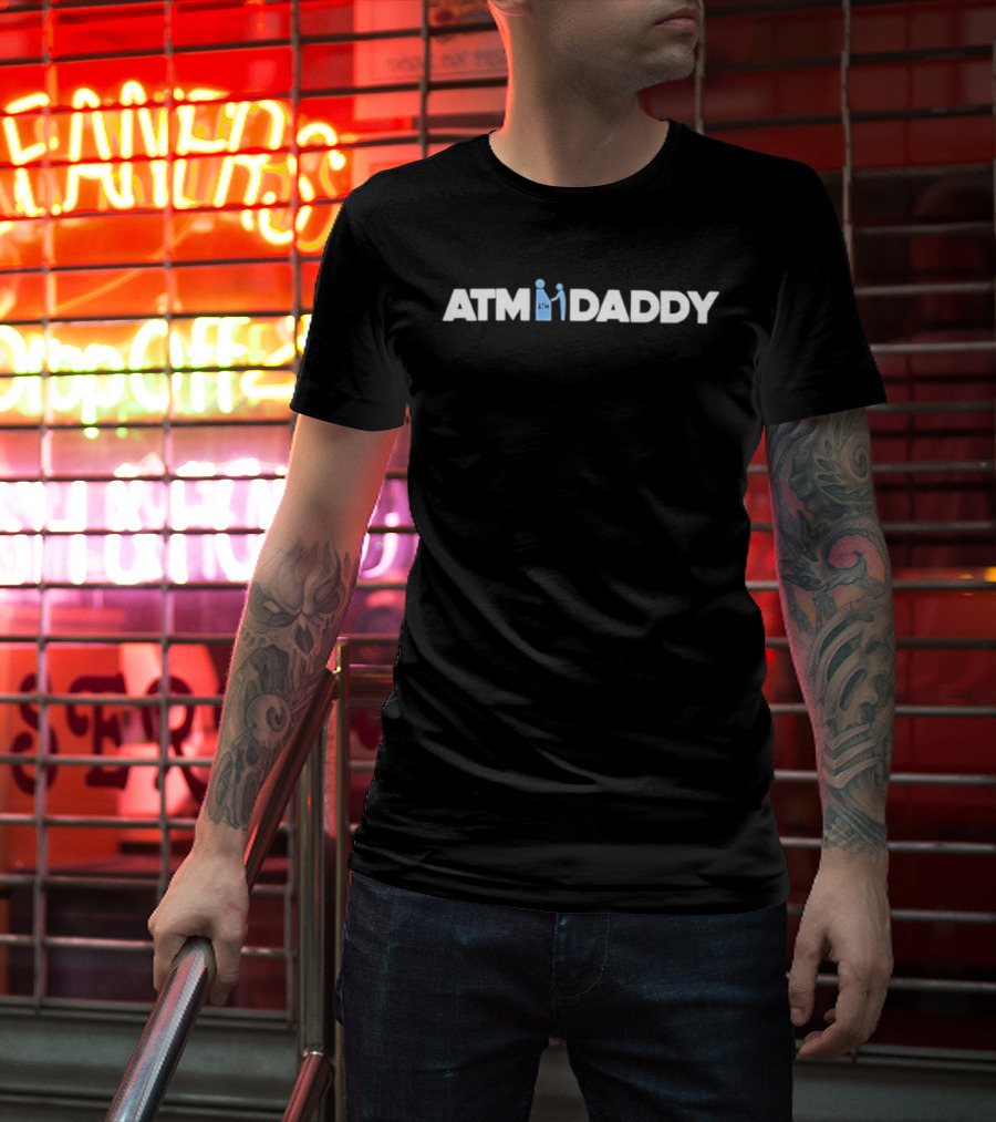ATM Daddy Text With Iconic Figures In White T-Shirt