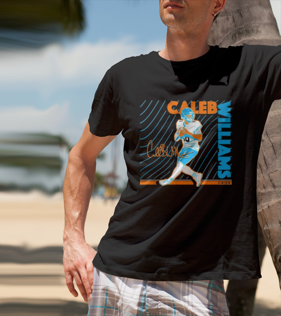 Caleb Williams Neon Nights Football Pose With Signature T-Shirt
