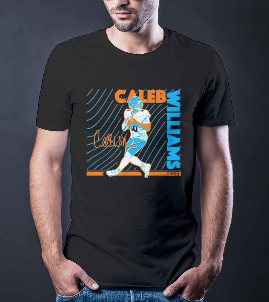 Caleb Williams Neon Nights Football Pose With Signature T-Shirt