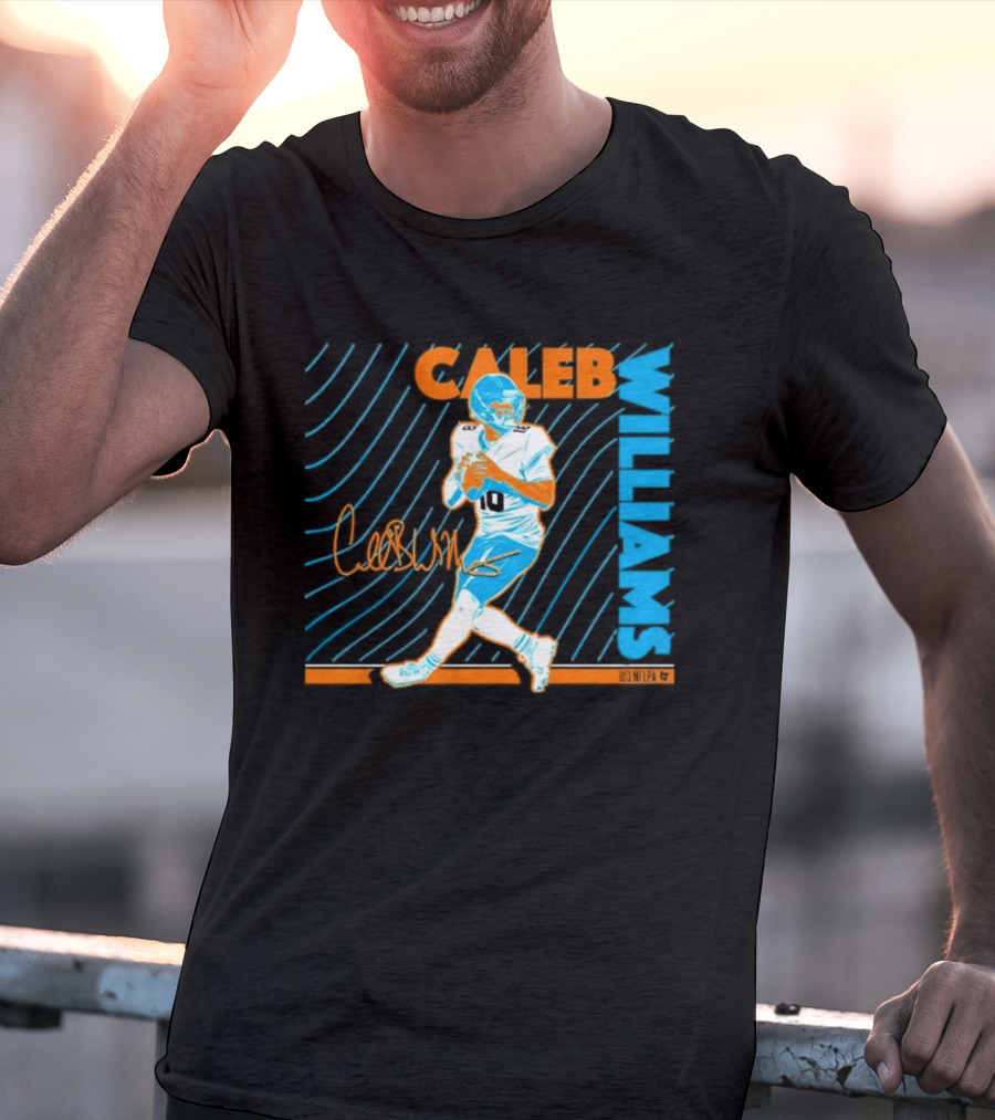 Caleb Williams Neon Nights Football Pose With Signature T-Shirt