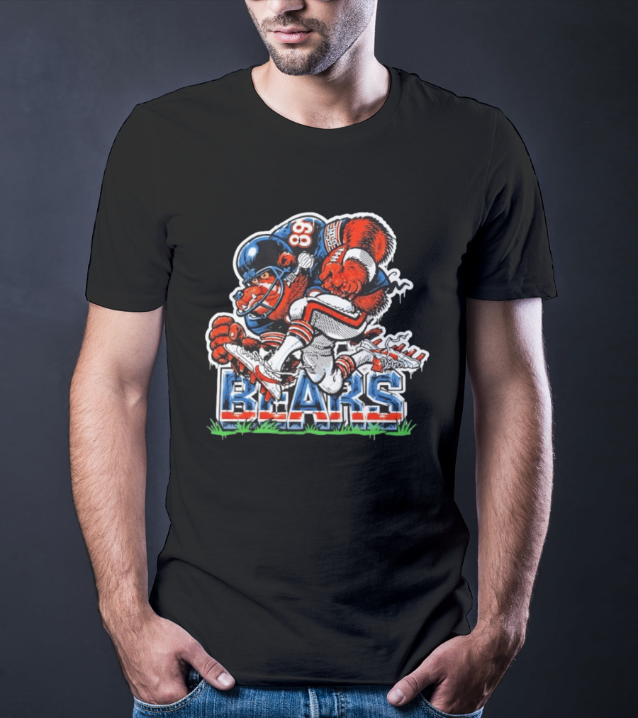 Mike Ditka 89 Chicago Bears Football Bear Fierce Cartoon Helmet T-Shirt