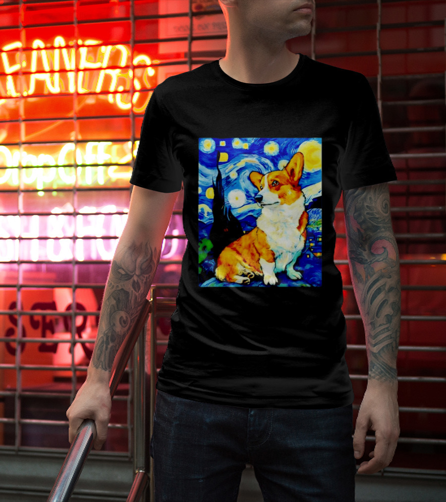 Corgi The Starry Night Vincent Van Gogh Dog Art Collaboration T-Shirt