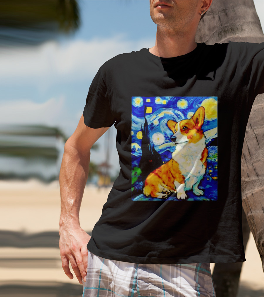 Corgi The Starry Night Vincent Van Gogh Dog Art Collaboration T-Shirt
