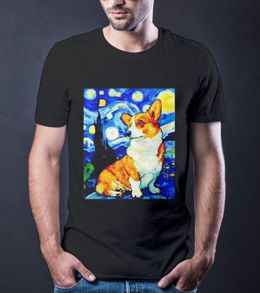 Corgi The Starry Night Vincent Van Gogh Dog Art Collaboration T-Shirt