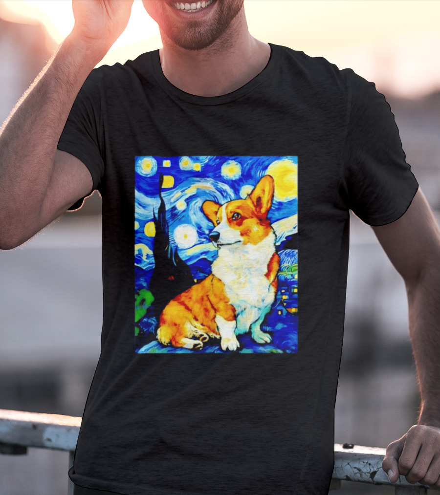 Corgi The Starry Night Vincent Van Gogh Dog Art Collaboration T-Shirt