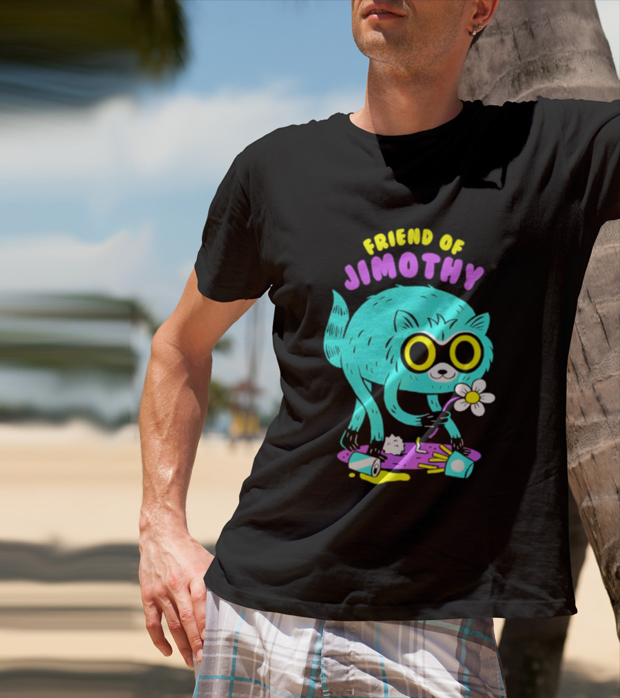 Friend Of Jimothy Raccoon Holding Flower Cute Cartoon T-Shirt