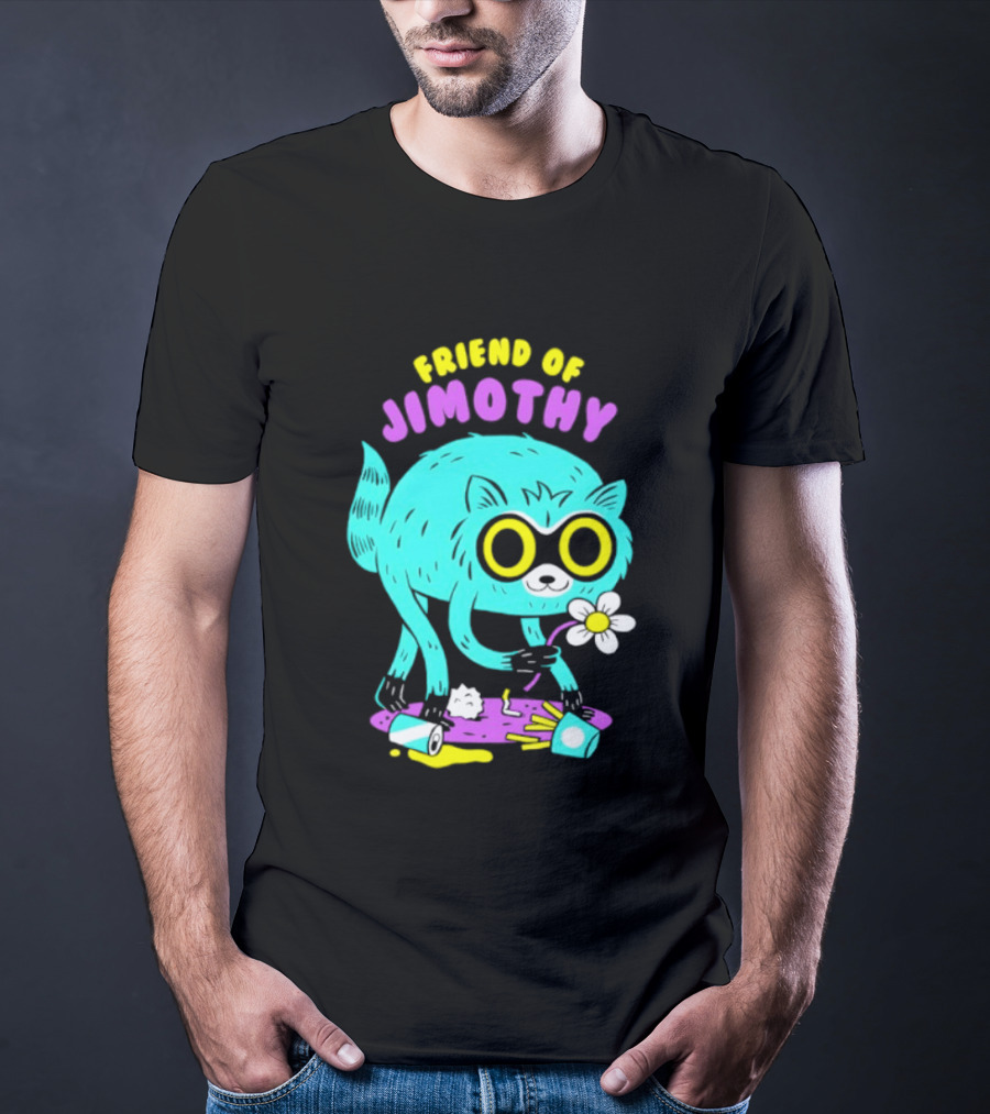 Friend Of Jimothy Raccoon Holding Flower Cute Cartoon T-Shirt
