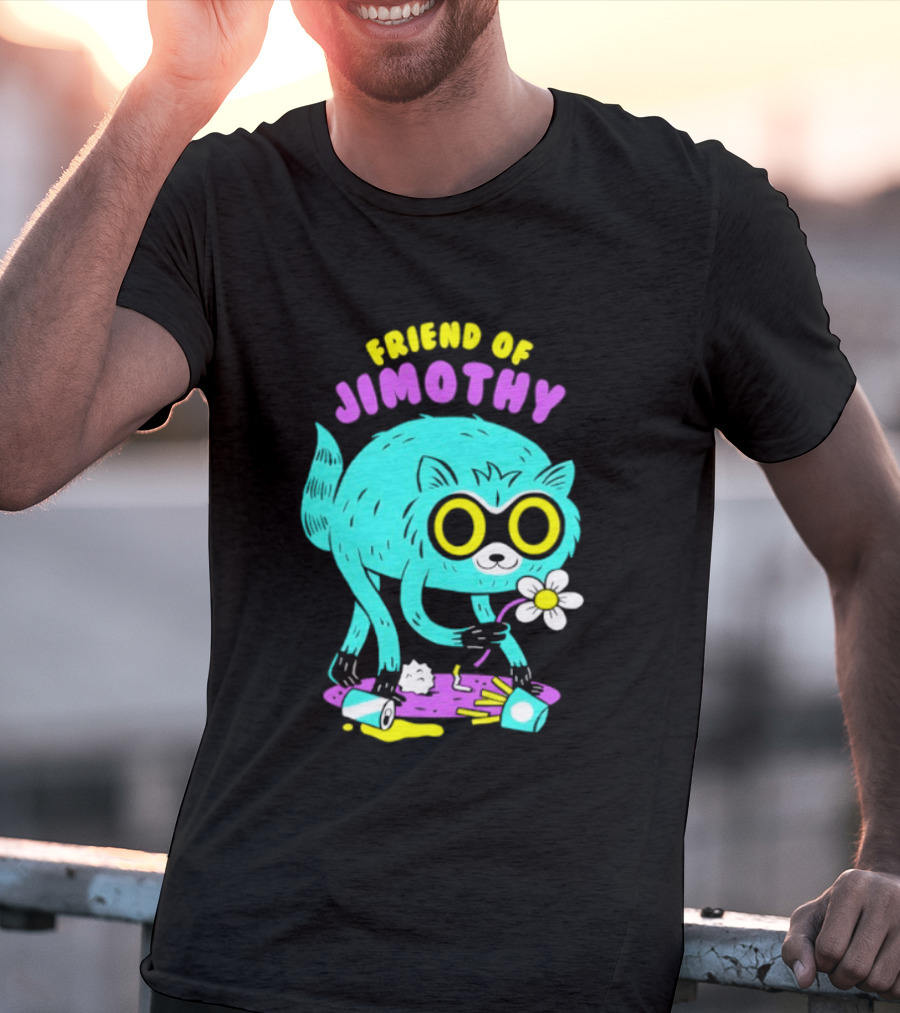 Friend Of Jimothy Raccoon Holding Flower Cute Cartoon T-Shirt