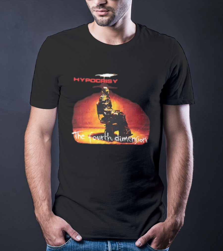 Hypocrisy The Fourth Dimension Red Text And Seated Figure T-Shirt