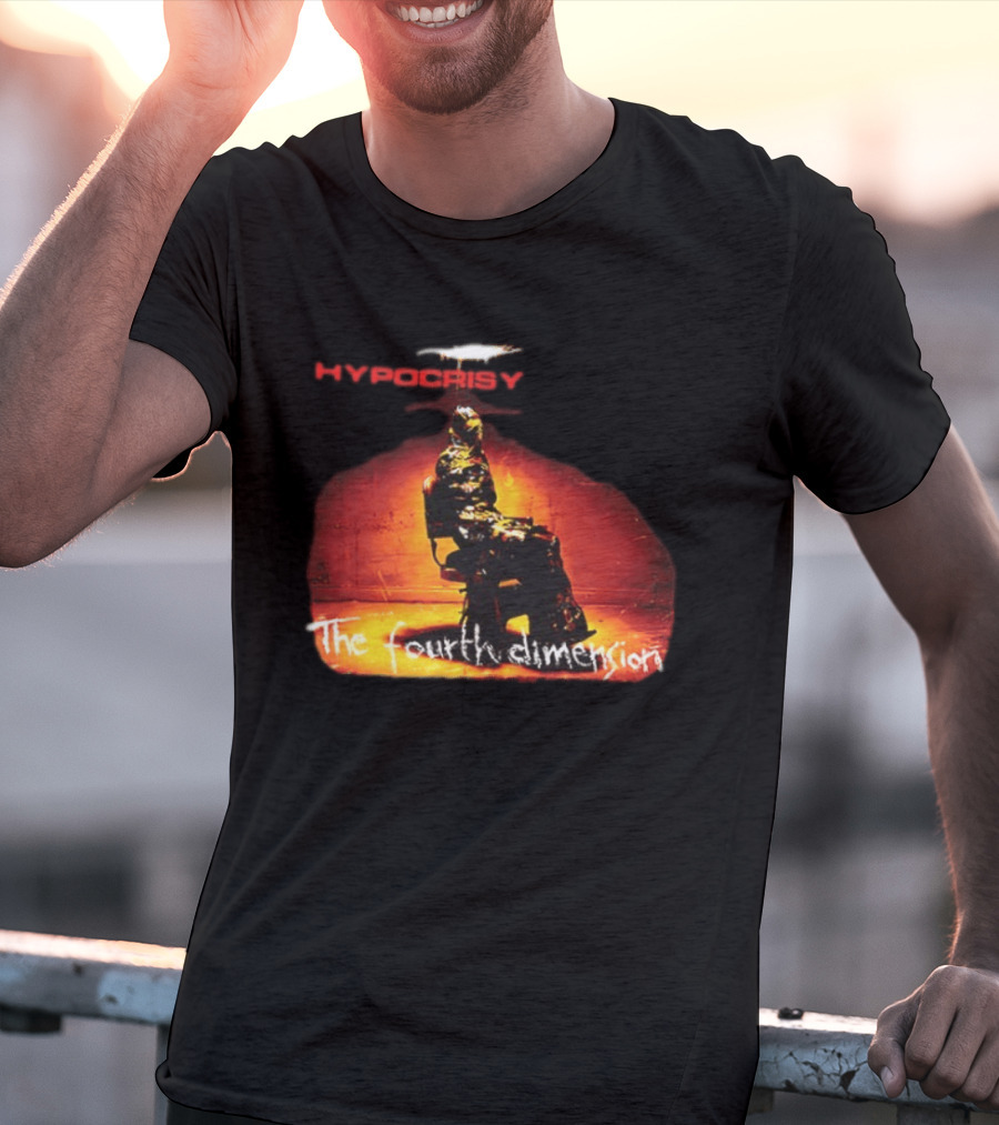 Hypocrisy The Fourth Dimension Red Text And Seated Figure T-Shirt