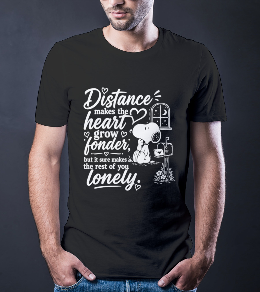 Snoopy Distance Makes The Heart Grow Fonder Lonely Mailbox Scene T-Shirt
