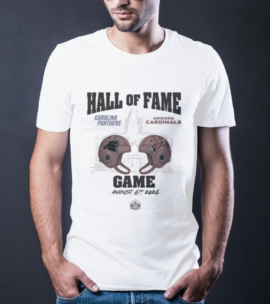 Carolina Panthers Arizona Cardinals 2026 Hall Of Fame Dueling Helmets NFL Matchup T-Shirt