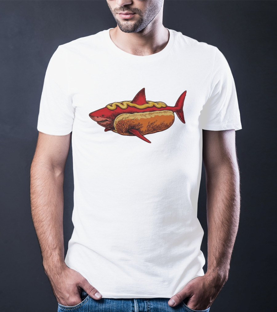 Shark Hot Dog Mustard Mashup Humor T-Shirt