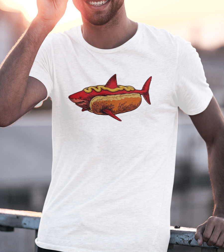 Shark Hot Dog Mustard Mashup Humor T-Shirt