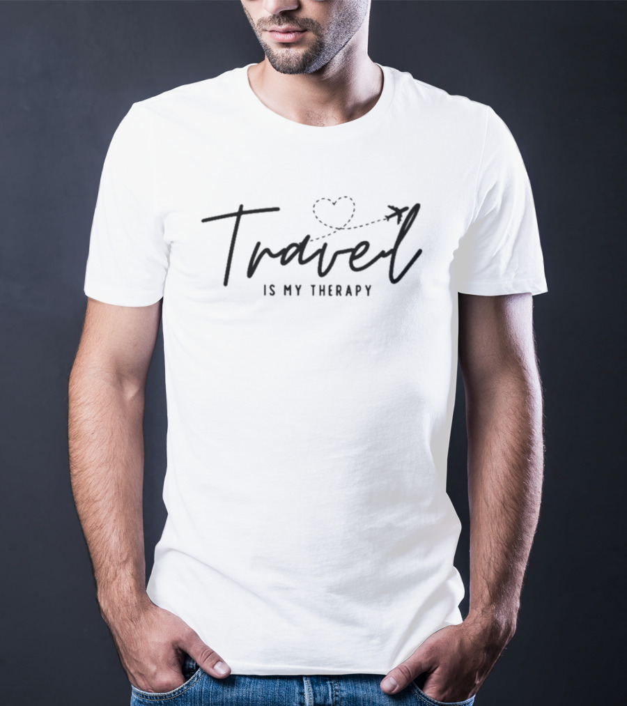 Travel Is My Therapy Heart And Airplane Path T-Shirt