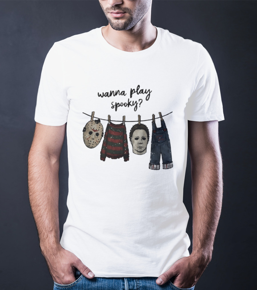 Wanna Play Spooky Halloween Horror Mask And Costume References T-Shirt