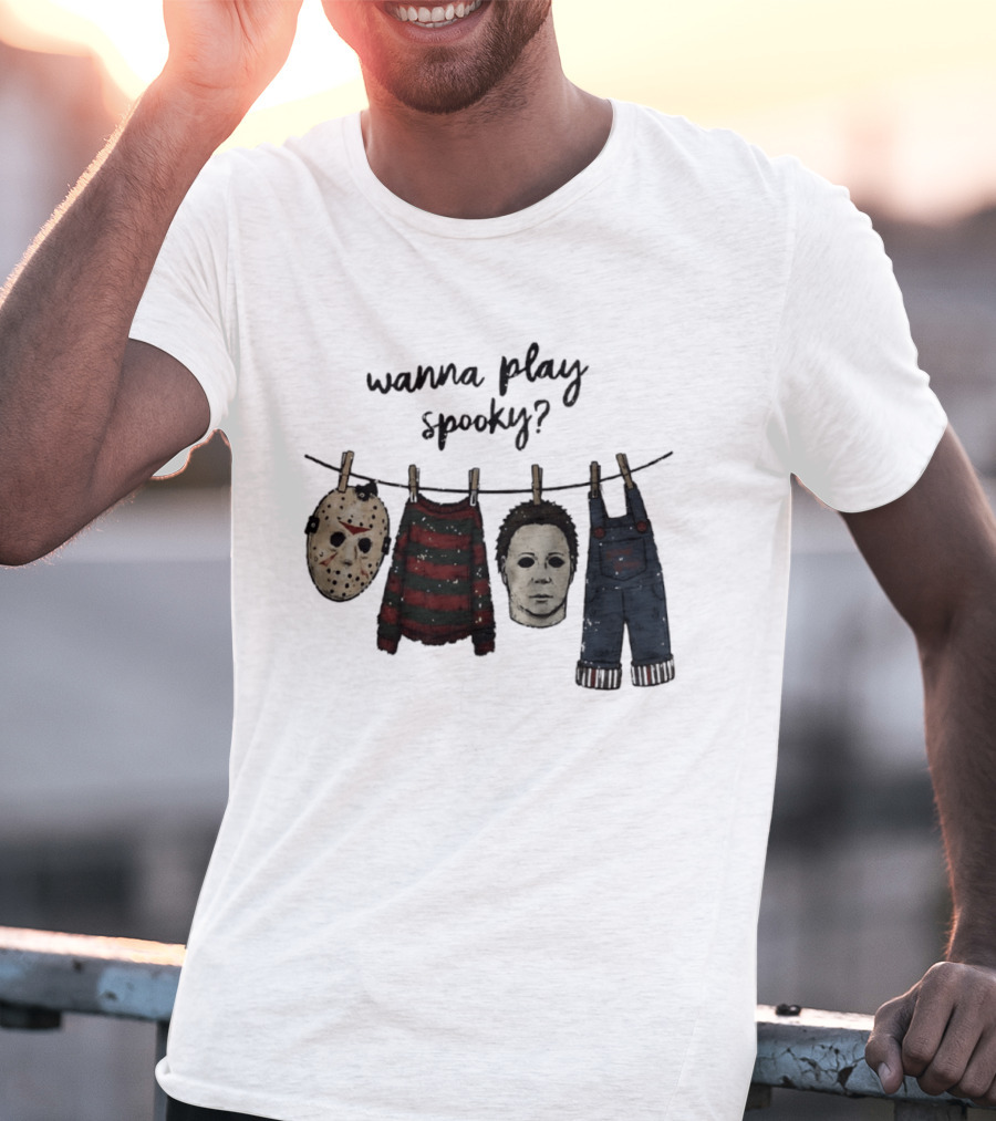 Wanna Play Spooky Halloween Horror Mask And Costume References T-Shirt