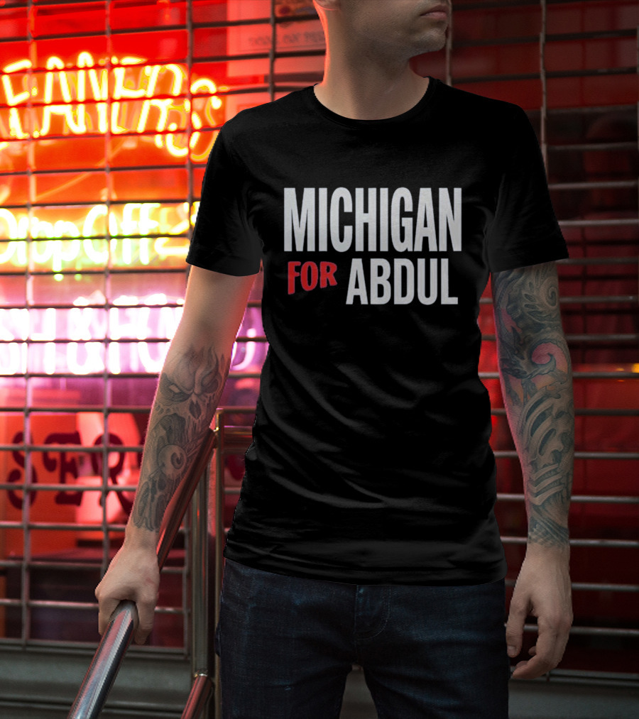 Michigan For Abdul Text Bold Red And White T-Shirt