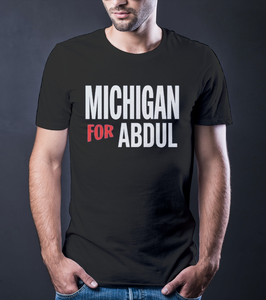 Michigan For Abdul Text Bold Red And White T-Shirt