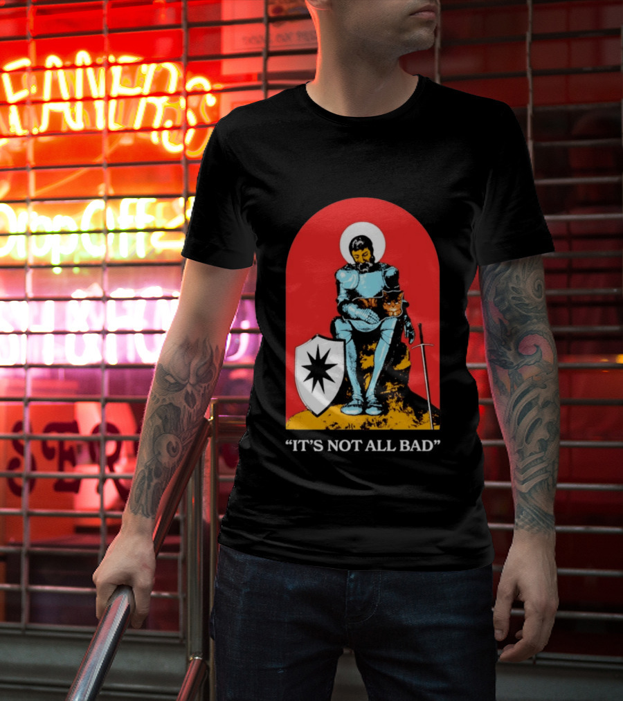 Knight With Armor And Cat Companion On Red T-Shirt