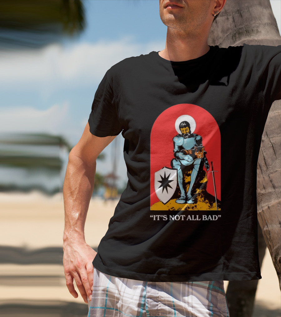 Knight With Armor And Cat Companion On Red T-Shirt