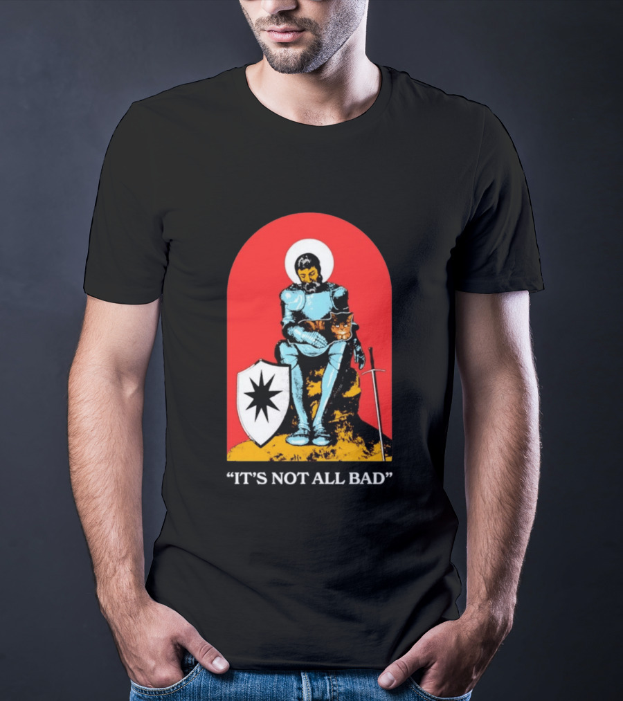 Knight With Armor And Cat Companion On Red T-Shirt