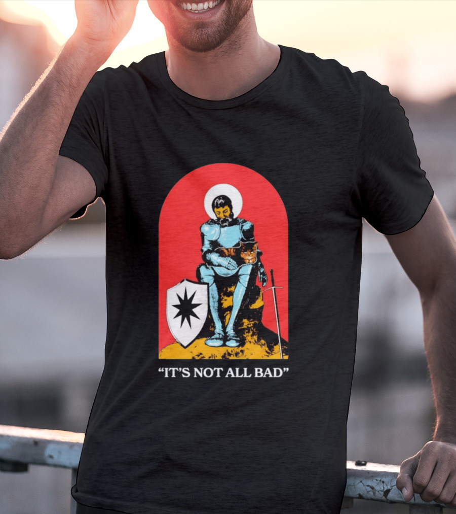 Knight With Armor And Cat Companion On Red T-Shirt