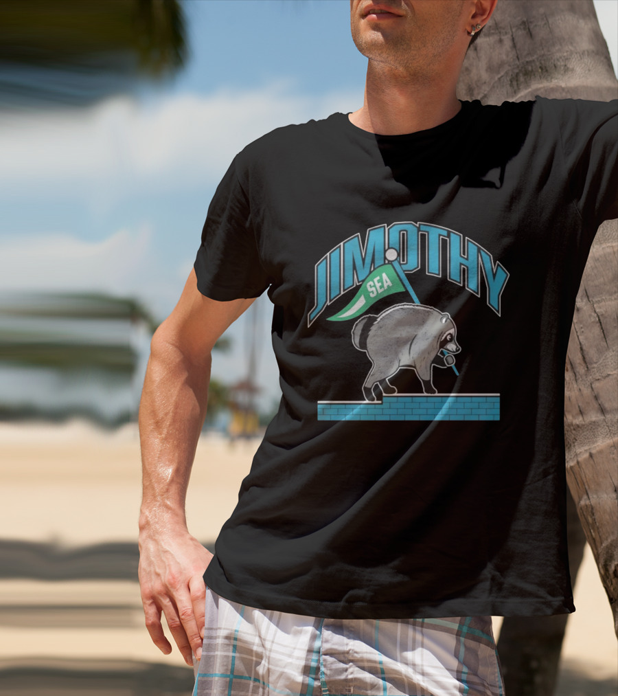 Jimothy SEA Raccoon Holding Flag On Brick Wall T-Shirt
