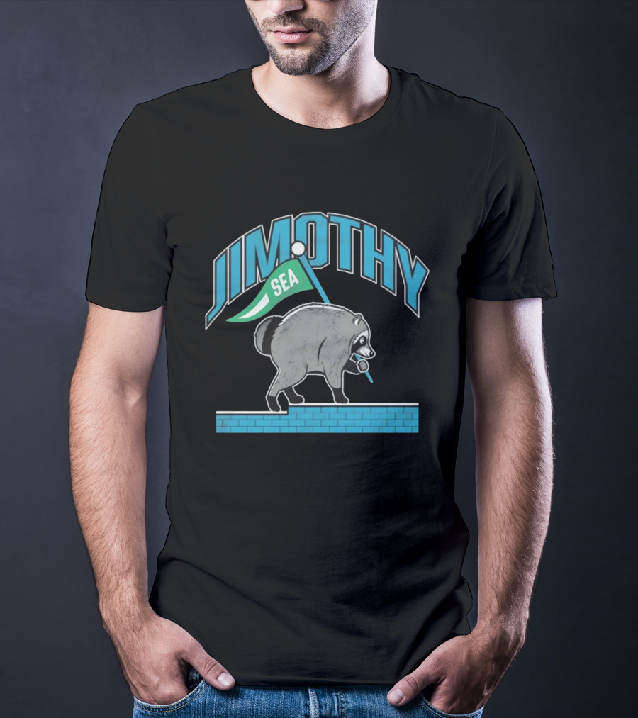 Jimothy SEA Raccoon Holding Flag On Brick Wall T-Shirt