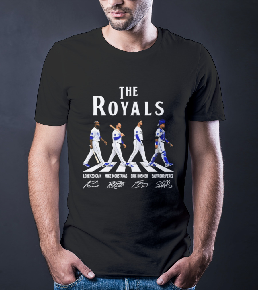 The Royals Lorenzo Cain Mike Moustakas Eric Hosmer Salvador Perez Signatures Abbey Road Kansas City Royals T-Shirt