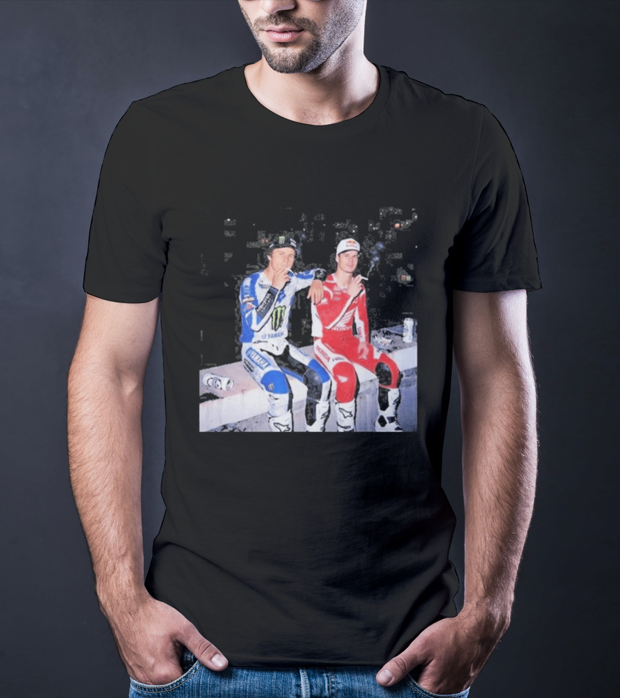 Valentino Rossi Casey Stoner Yamaha Honda Monster Red Bull Racing Motogp Smoking T-Shirt