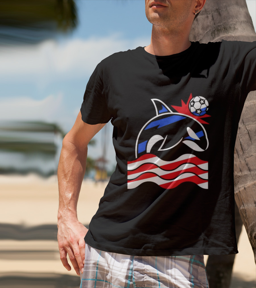 Wild Whale Red White And Blue Waves With Soccer Ball T-Shirt