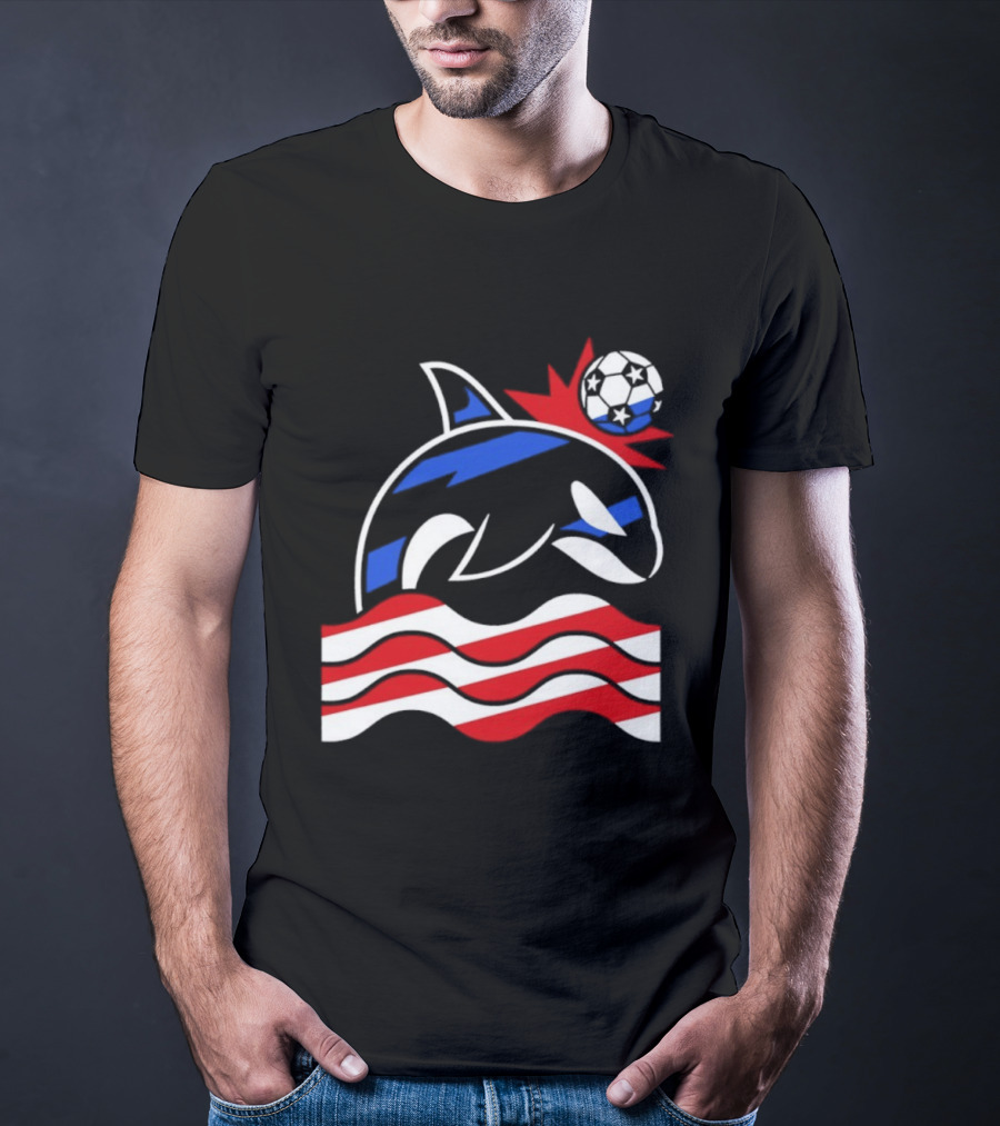 Wild Whale Red White And Blue Waves With Soccer Ball T-Shirt