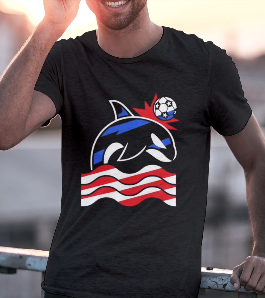 Wild Whale Red White And Blue Waves With Soccer Ball T-Shirt