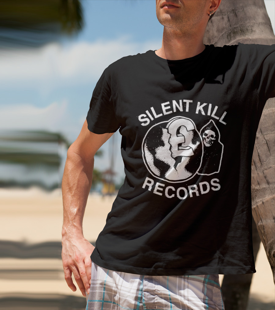 Silent Kill Records Skull Punk Logo Earth T-Shirt