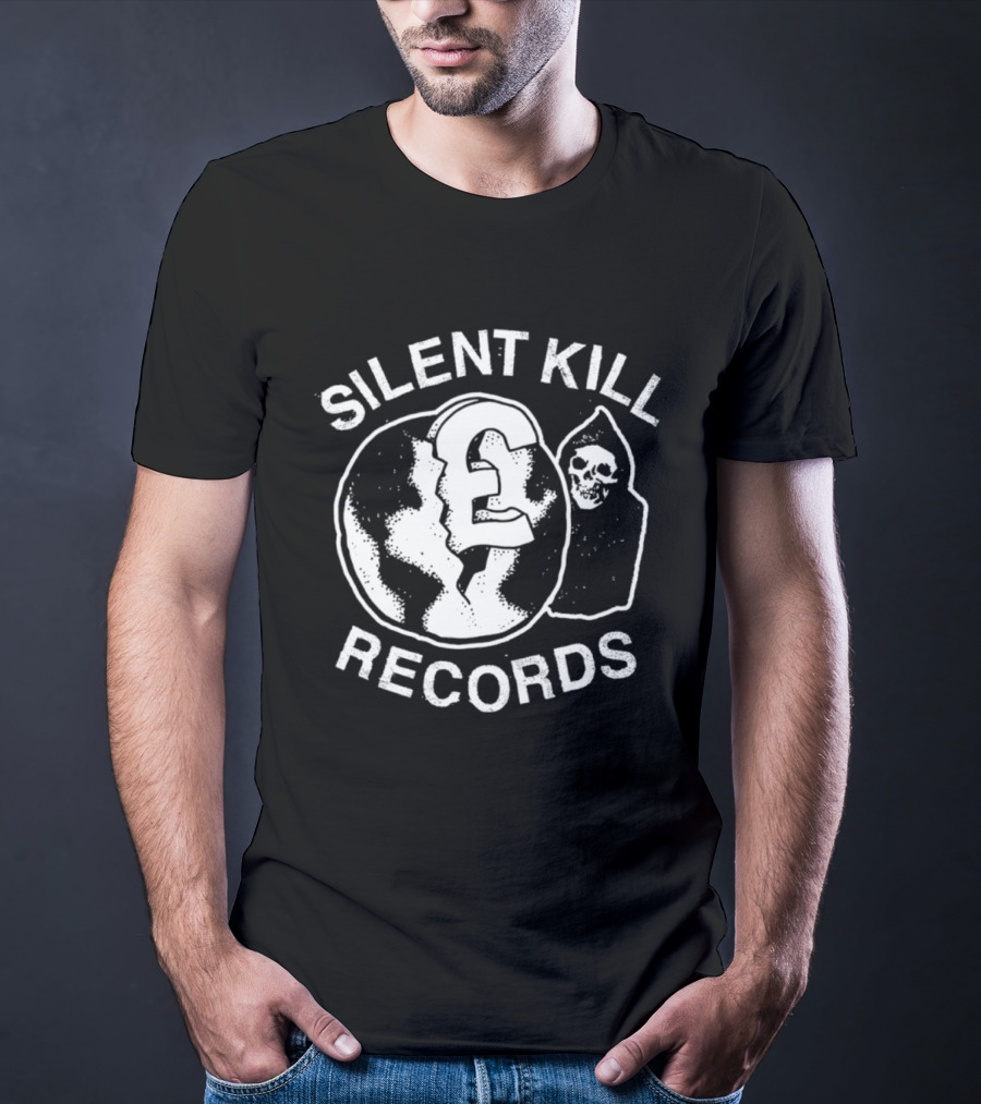 Silent Kill Records Skull Punk Logo Earth T-Shirt