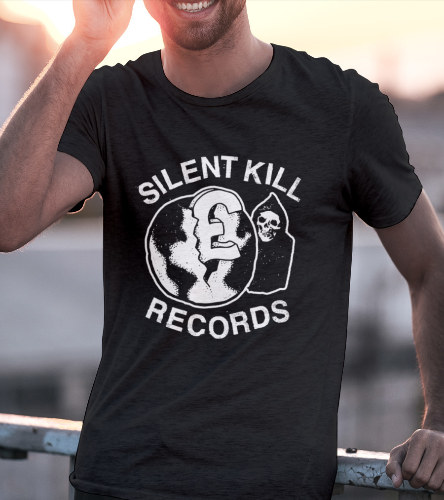 Silent Kill Records Skull Punk Logo Earth T-Shirt
