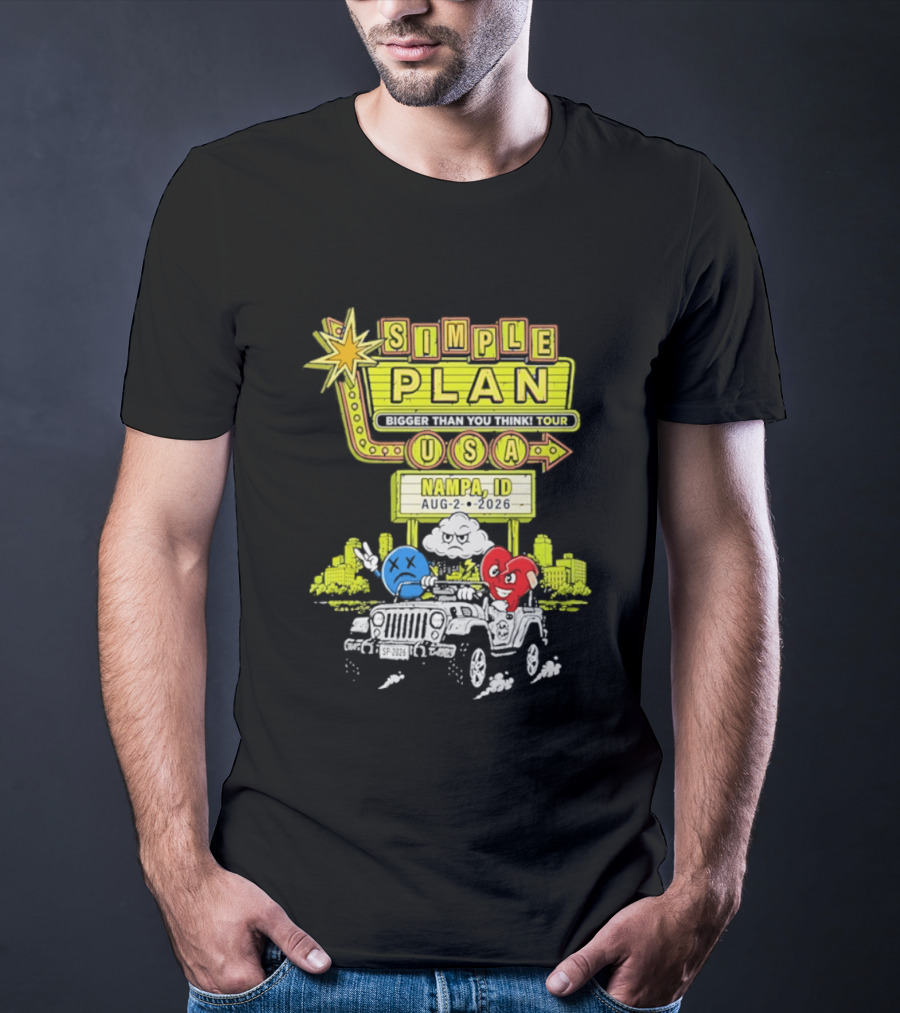 Simple Plan Bigger Than You Think Tour Nampa ID USA August 2 2026 T-Shirt