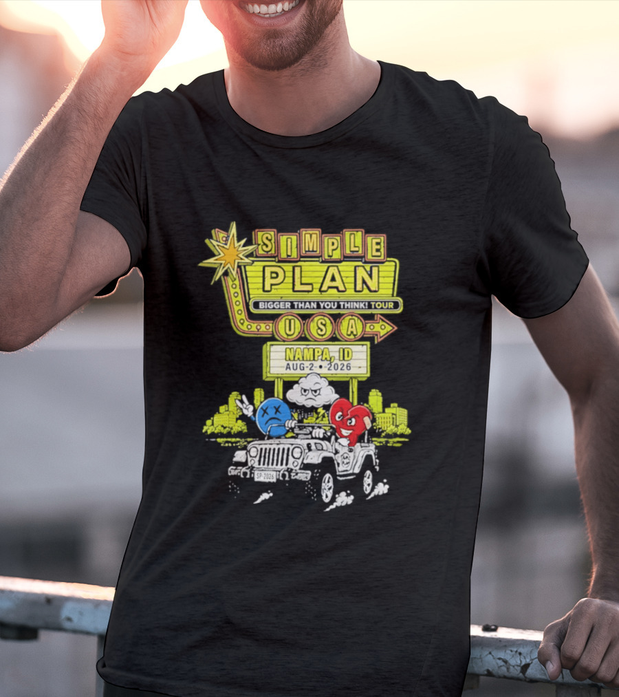 Simple Plan Bigger Than You Think Tour Nampa ID USA August 2 2026 T-Shirt
