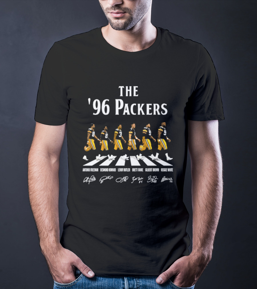 96 Packers Antonio Freeman Desmond Howard Leroy Butler Brett Favre Gilbert Brown Reggie White Signatures Green Bay Packers T-Shirt