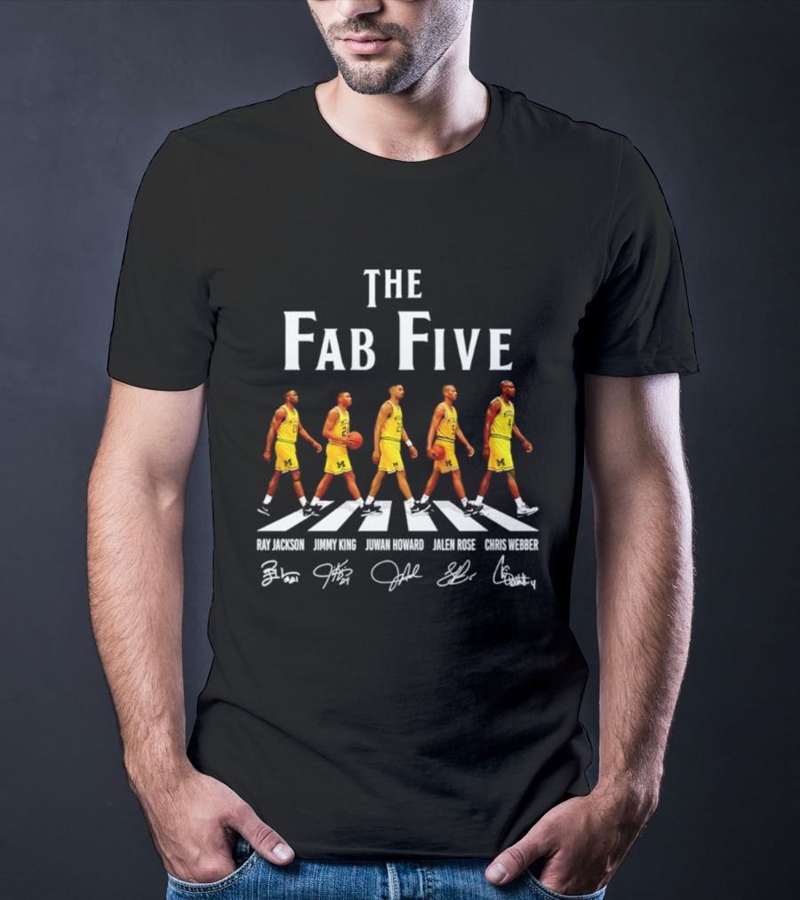 Michigan Wolverines Fab Five Ray Jackson Jimmy King Juwan Howard Jalen Rose Chris Webber Signatures T-Shirt
