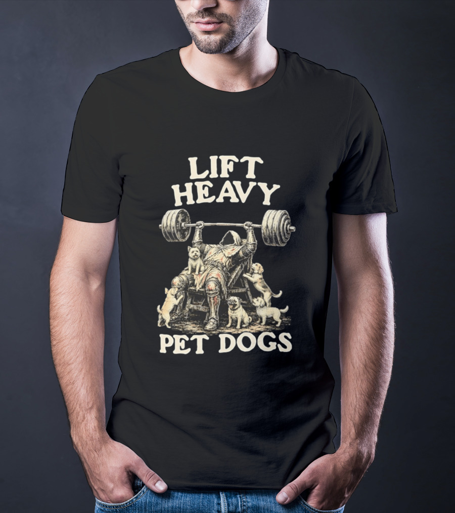 Lift Heavy Pet Dogs Medieval Weightlifting Knight With Puppies T-Shirt