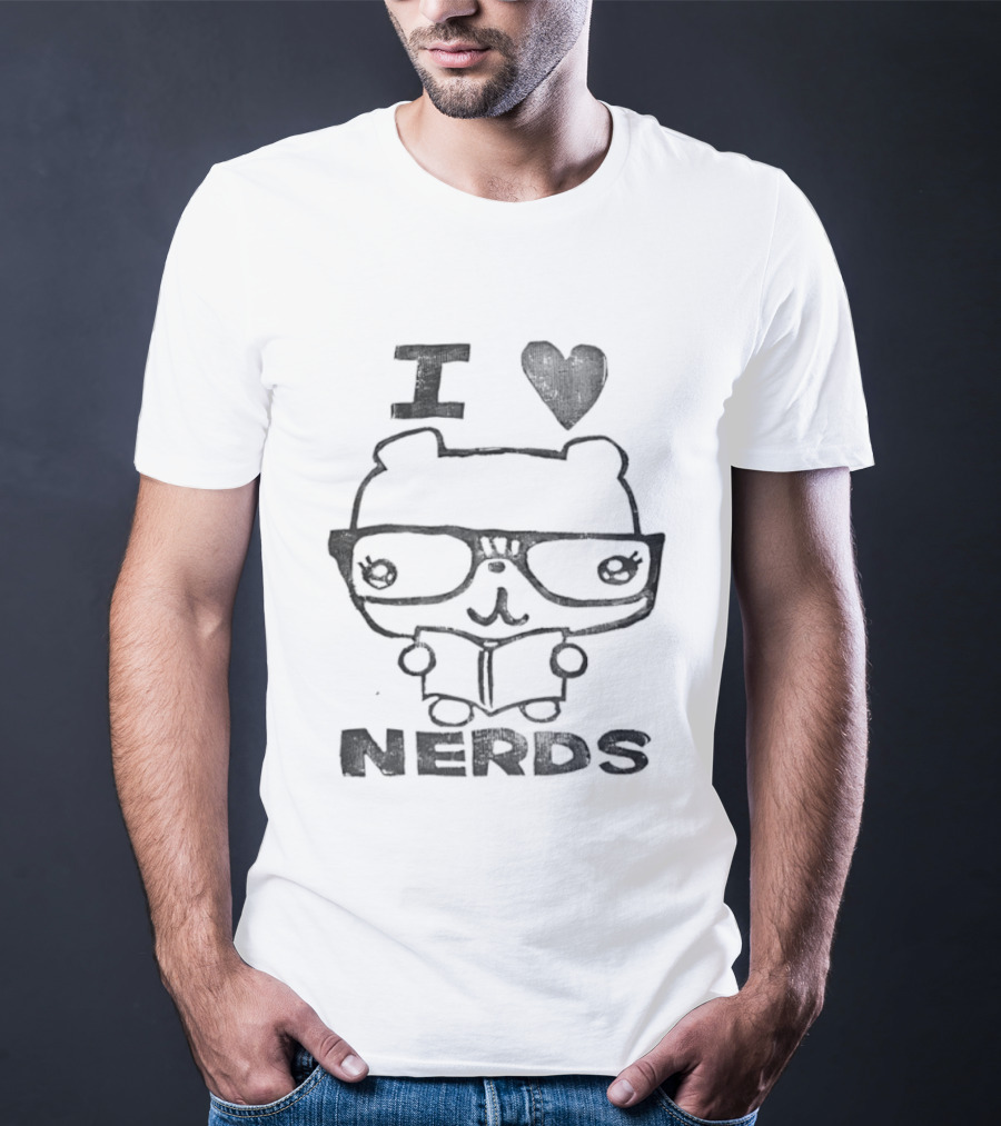 I Love Nerds Bear Reading Book Glasses T-Shirt