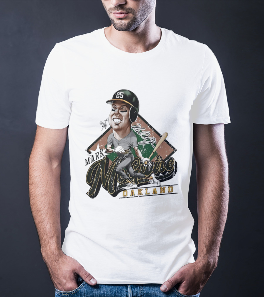 Mark McGwire Oakland Athletics Baseball Caricature Bruce Stark T-Shirt