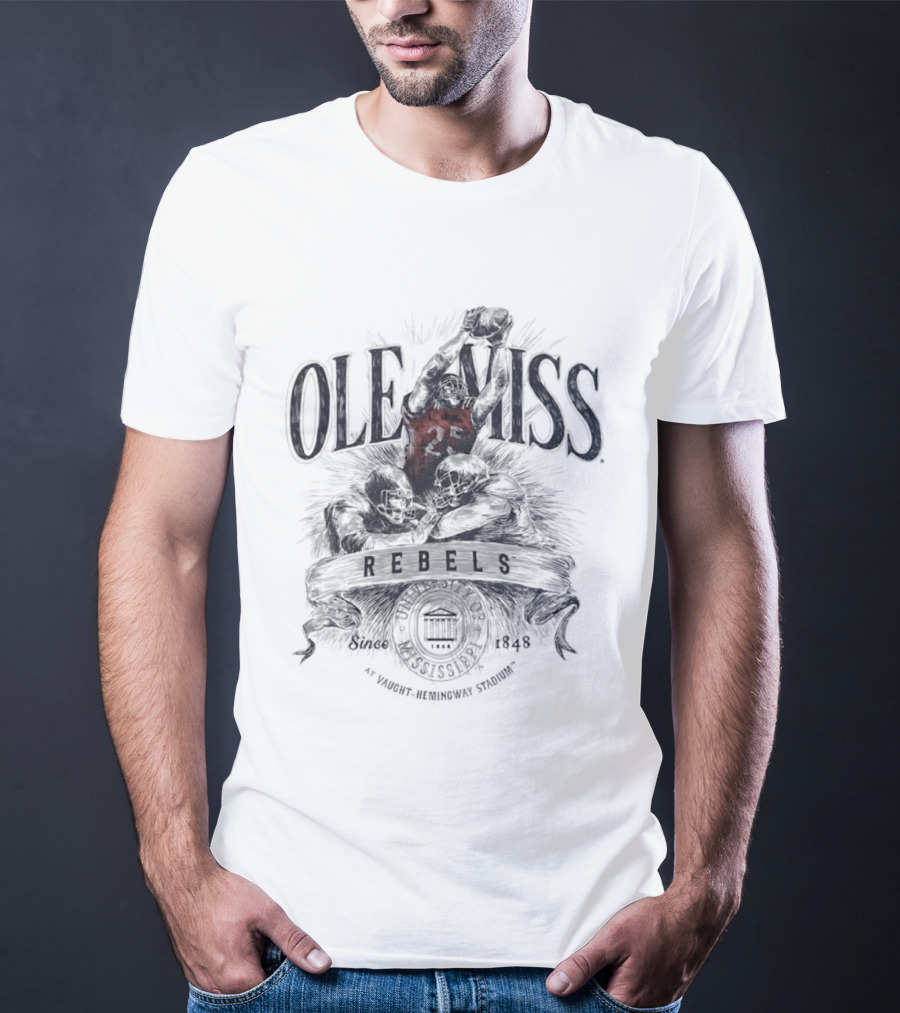 Ole Miss Rebels 1848 Gridiron Hero Vaught Hemingway Stadium T-Shirt