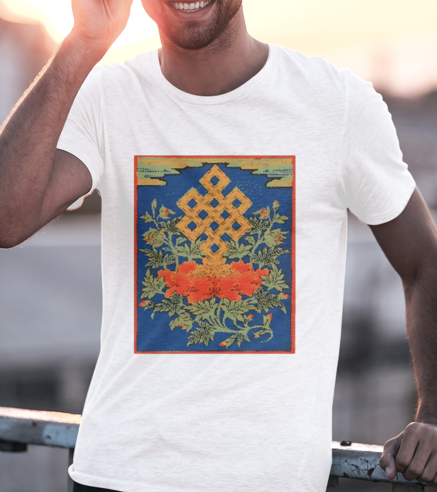 Srivatsa Endless Knot Floral Design Buddhist Symbol With Blossoms T-Shirt
