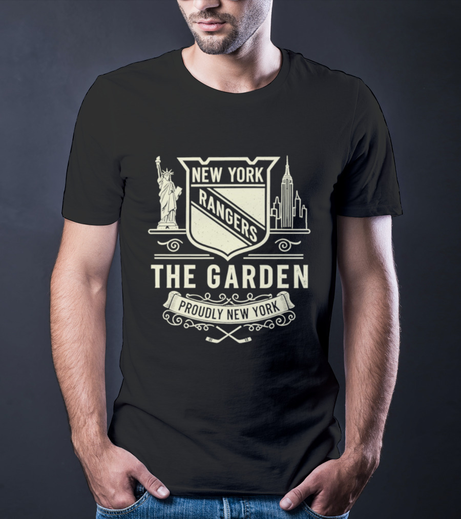 New York Rangers The Garden Proudly New York Statue Empire Building T-Shirt
