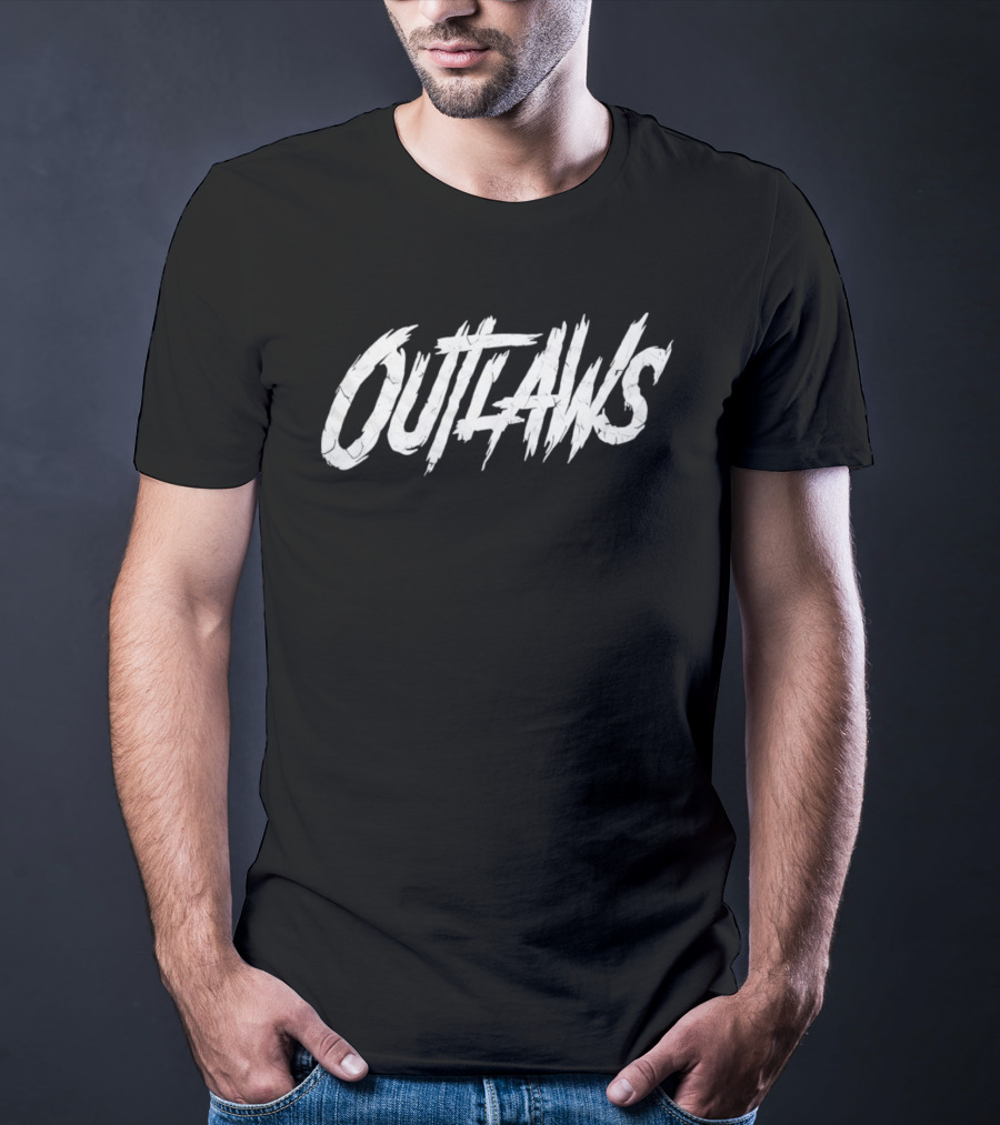 Cowboys Outlaws Text Bold White Brushstroke T-Shirt