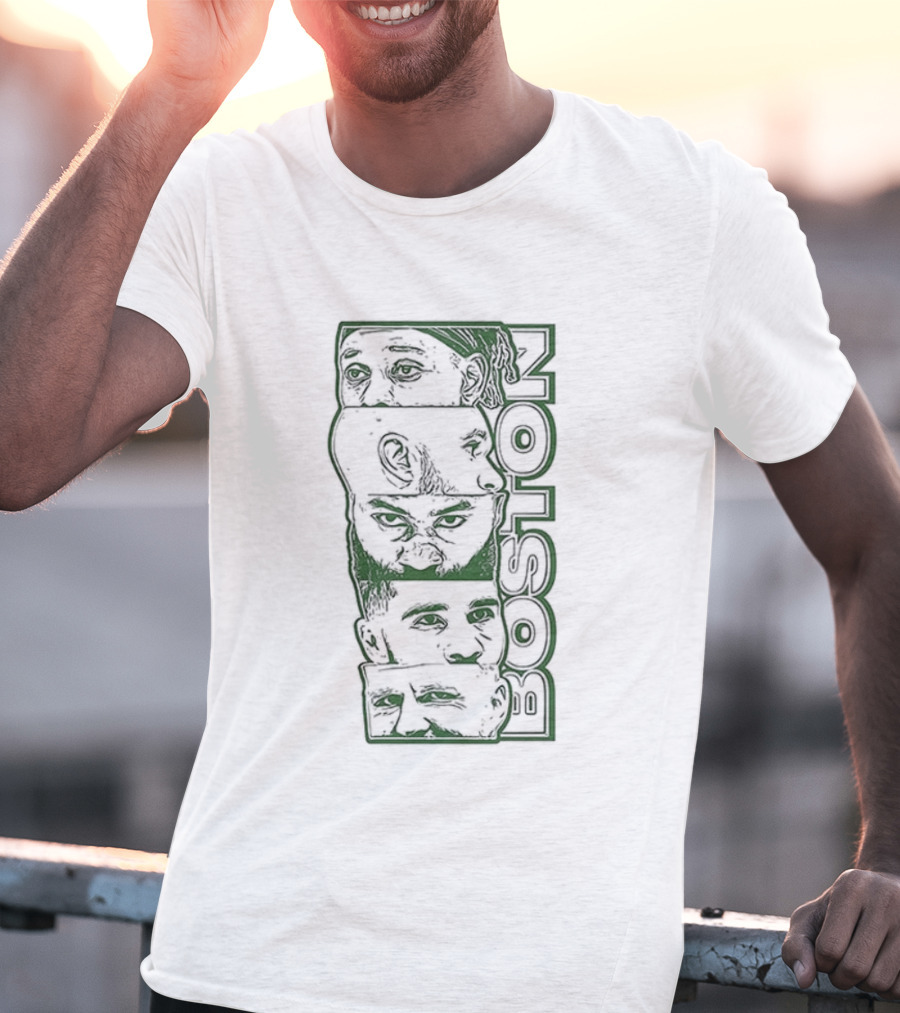 Boston Celtics Starting Five Tatum White Brown Porzingis Holiday T-Shirt