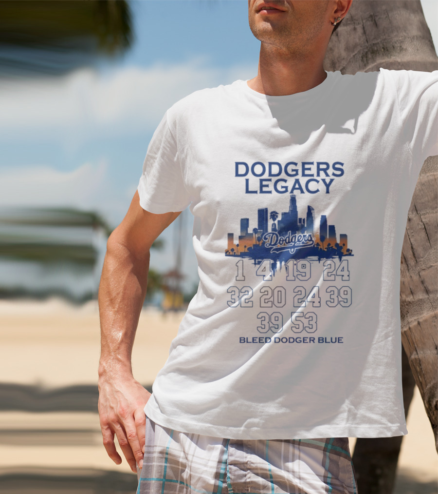 Dodgers Legacy 1 4 19 24 32 20 24 39 39 53 Bleed Dodger Blue Skyline Dodgers T-Shirt